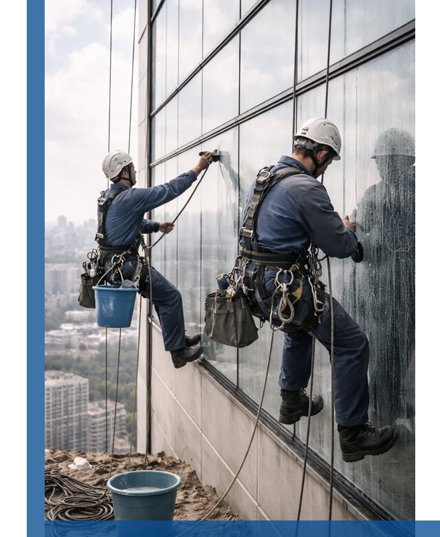 Профессиональная мойка фасадных окон альпинистами в Грозном