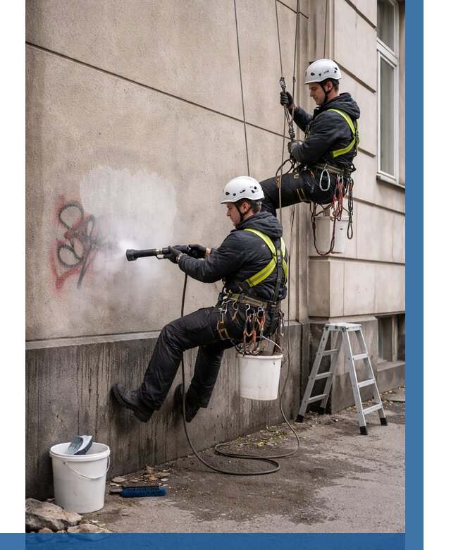 Удаление граффити с фасада в Грозном от 4617 р. | ВЫСОТНИК-Грз