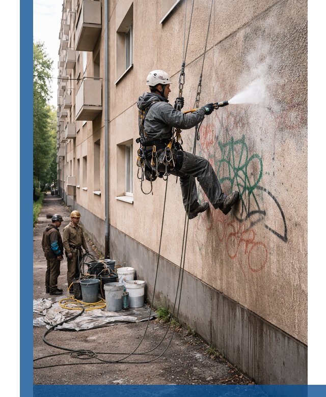 Удаление граффити с фасада в Грозном без следов и повреждений