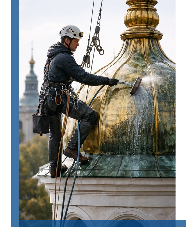 Профессиональная мойка куполов и шпилей высотными альпинистами в Грозном