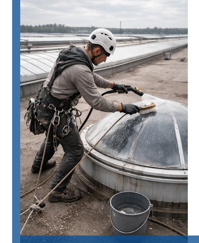 Мойка зенитных фонарей на кровле для промышленных объектов в Грозном