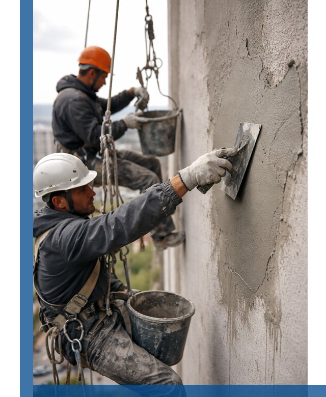 Штукатурка фасада на высоте в Грозном профессиональные работы