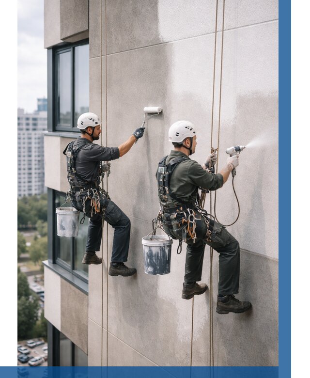 Покраска фасада альпинистами в Грозном от 308 р. | ВЫСОТНИК-Грз