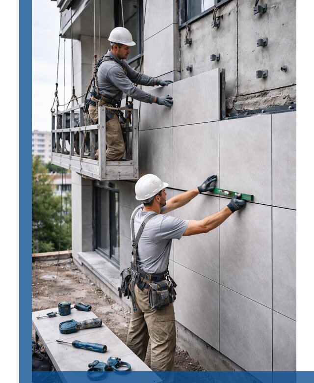 Монтаж керамогранита на фасад в Грозном под ключ с гарантией качества