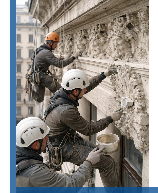 Реставрация фасадной лепнины с высотными работами в Грозном