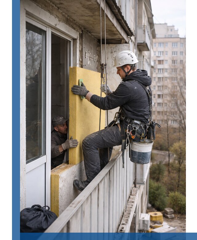 Профессиональное утепление балкона снаружи в Грозном под ключ