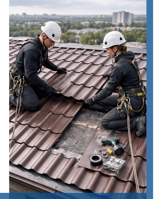 Ремонт металлочерепицы на крыше в Грозном от 923 р. | ВЫСОТНИК-Грз