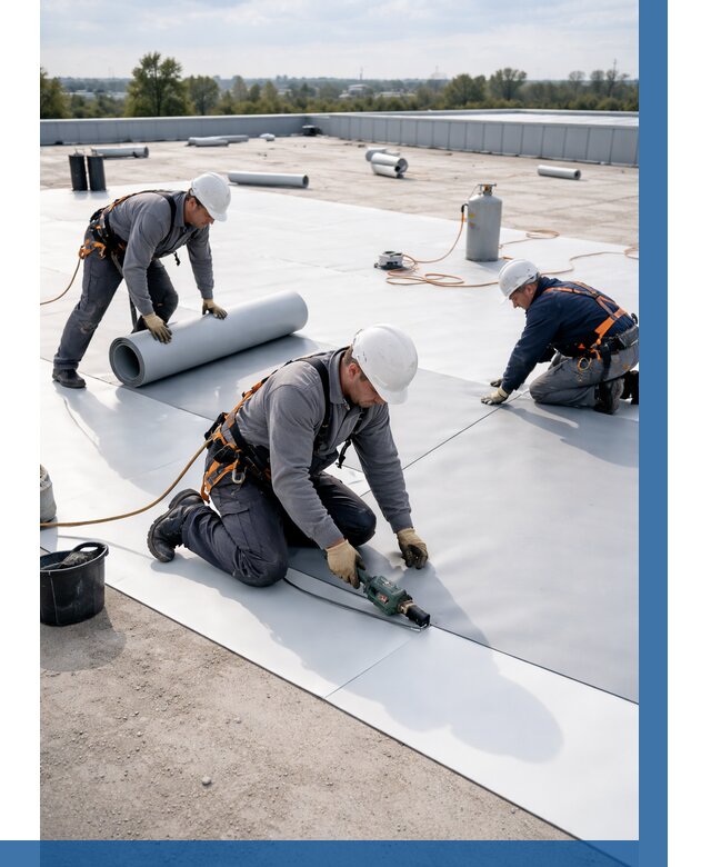 Монтаж мембранной кровли под ключ в Грозном от 1231 р. | ВЫСОТНИК-Грз