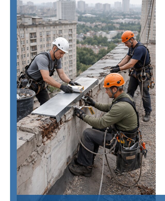 Ремонт парапета на кровле в Грозном, высотные работы с гарантией