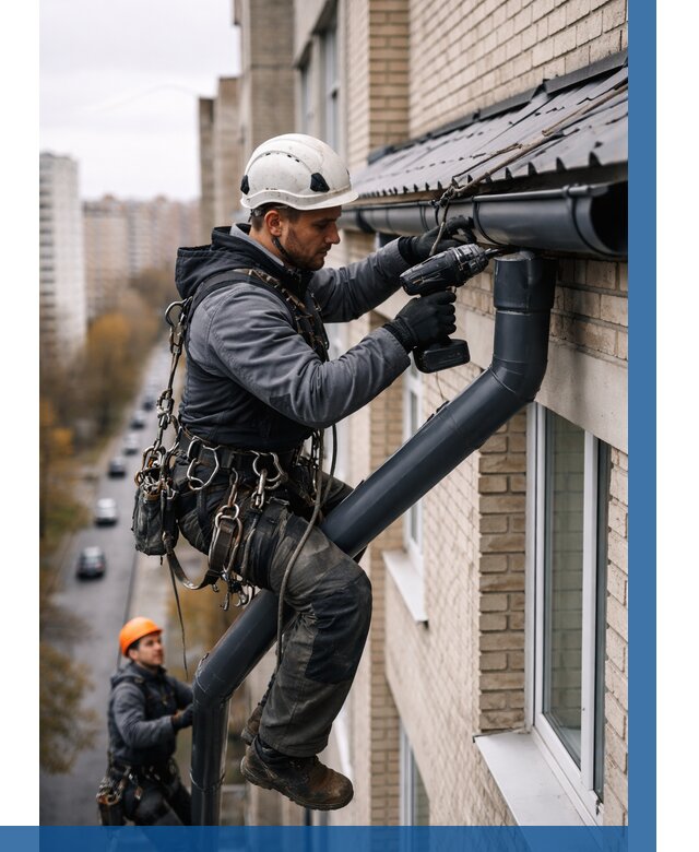 Монтаж водосточной системы на здании в Грозном от 5131 р. | ВЫСОТНИК-Грз