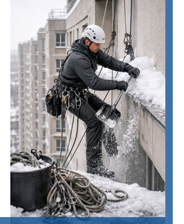 Очистка карнизов от снега в Грозном от 308 р. | ВЫСОТНИК-Грз