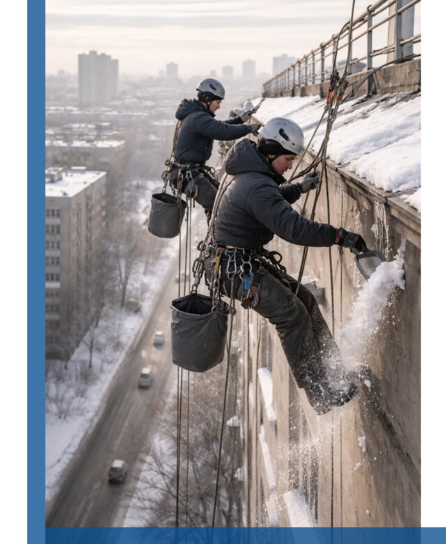Очистка карнизов от снега в Грозном профессионально и безопасно