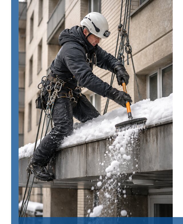 Очистка козырьков от снега в Грозном круглогодично безопасно