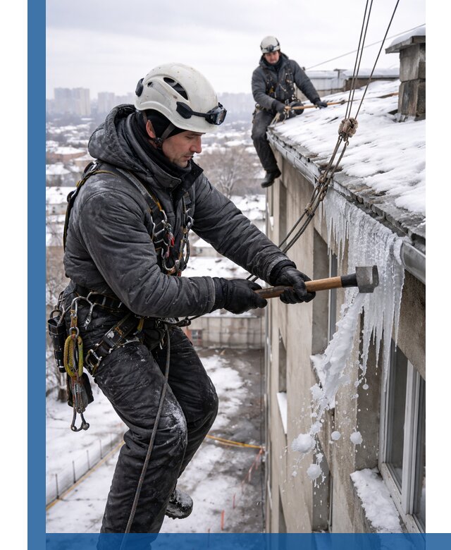 Сбивание и удаление сосулек с крыши в Грозном безопасно