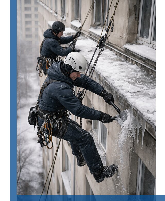 Удаление наледи и сосулек с карнизов в Грозном профессионально