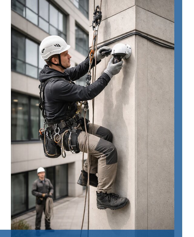 Монтаж камер видеонаблюдения на фасаде в Грозном от 8722 р.-ВЫСОТНИК-Грз