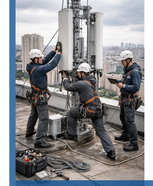 Монтаж антенн связи на крыше в Грозном с вводом в эксплуатацию