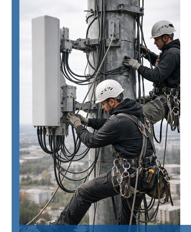 Монтаж оборудования связи на мачте в Грозном с пусконаладкой