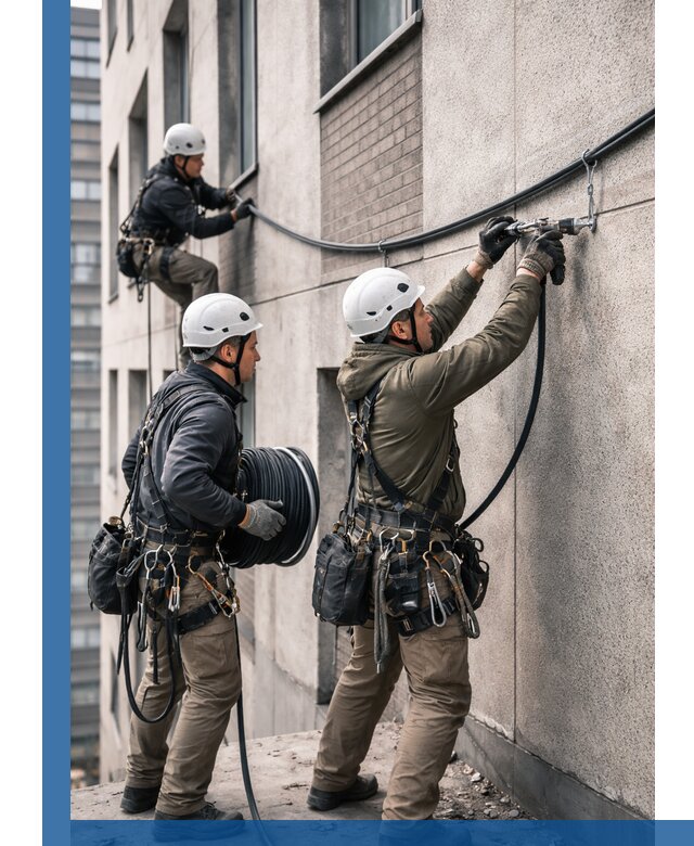 Прокладка кабеля по фасаду в Грозном, профессиональный монтаж