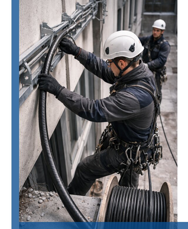 Протяжка кабеля питания на высоте в Грозном с гарантией безопасности и качества