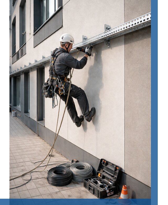 Монтаж кабельных лотков на фасаде в Грозном от 1231 р. | ВЫСОТНИК-Грз