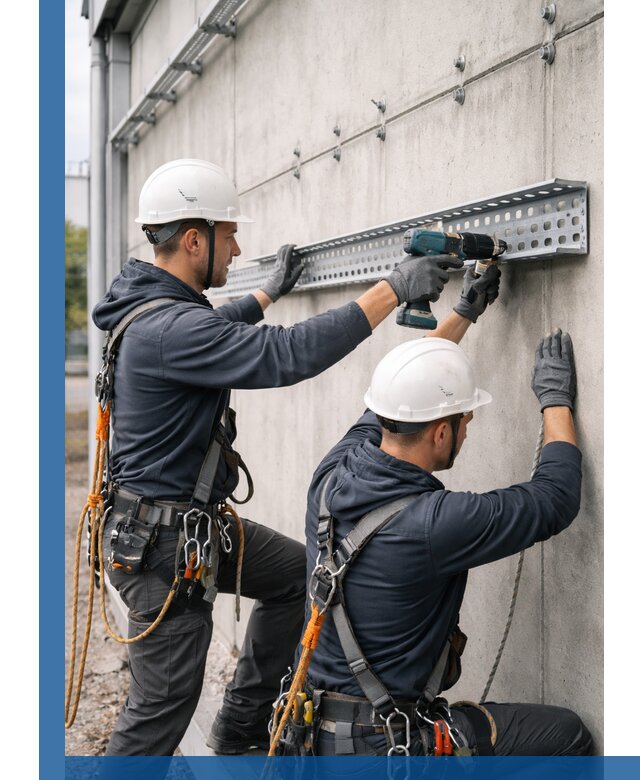 Монтаж кабельных лотков на фасаде зданий в Грозном с гарантией