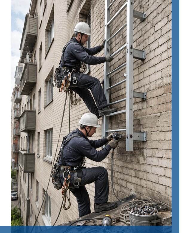 Монтаж пожарной лестницы в Грозном от 25653 р заказать у ВЫСОТНИК-Грз