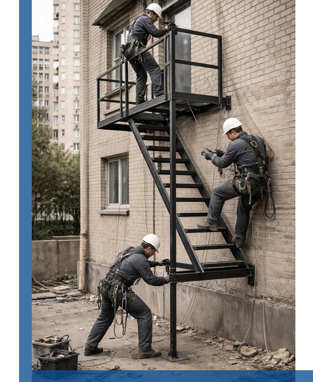 Монтаж пожарной лестницы в Грозном, установка и крепление