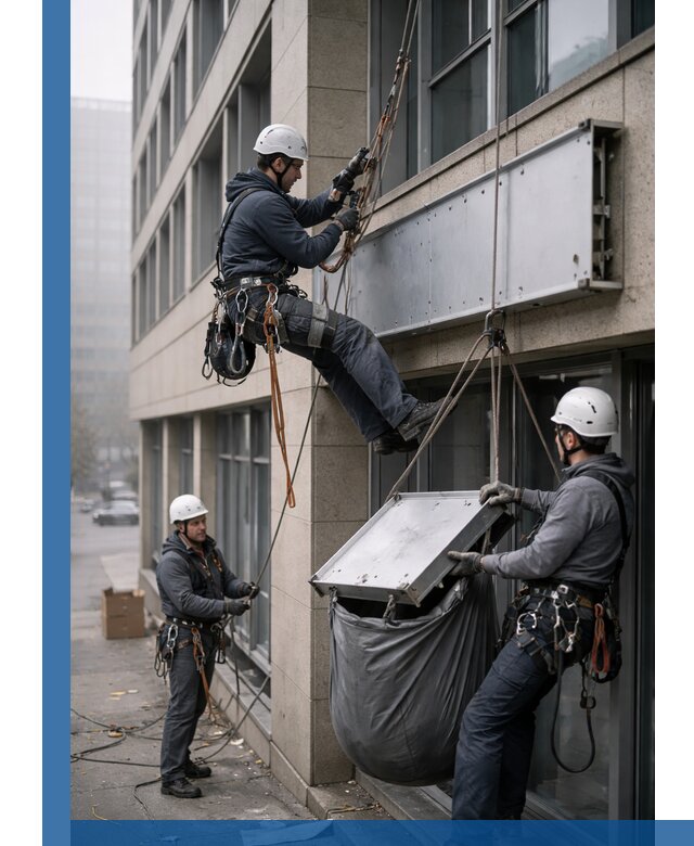 Демонтаж рекламной вывески с высотными работами в Грозном