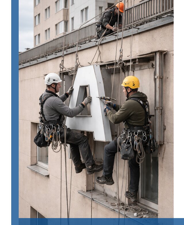 Ремонт и восстановление наружных вывесок на высоте в Грозном