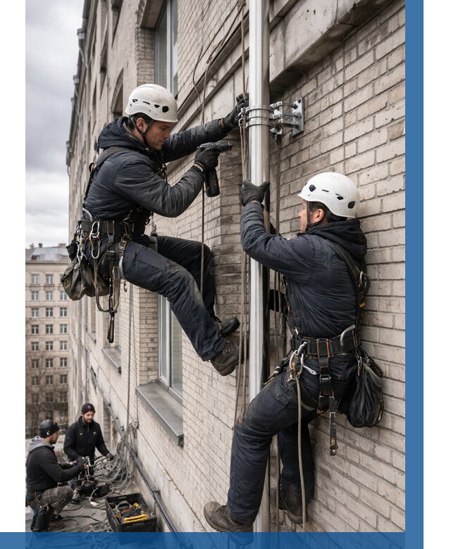 Монтаж флагштока на здании в Грозном от 6670 р. | ВЫСОТНИК-Грз