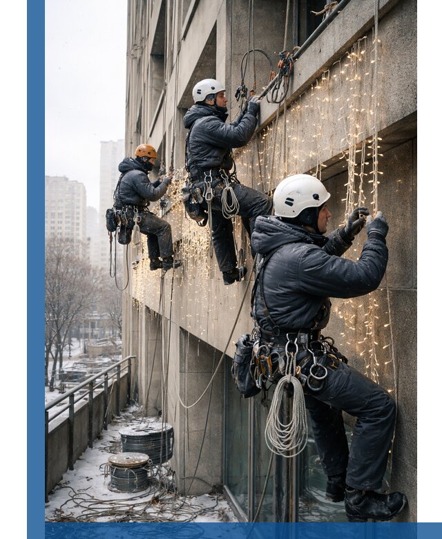 Монтаж новогодней иллюминации и украшение фасадов в Грозном