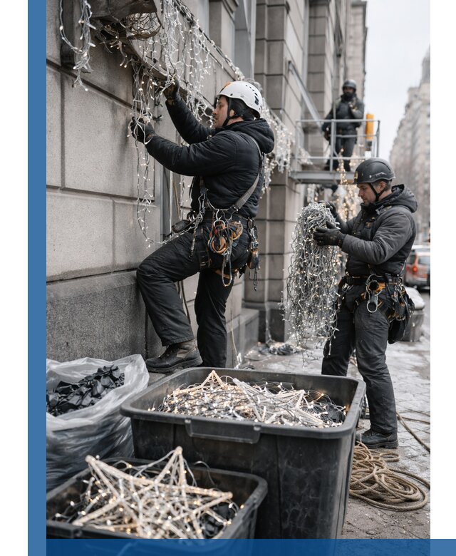 Демонтаж новогоднего оформления и гирлянд в Грозном