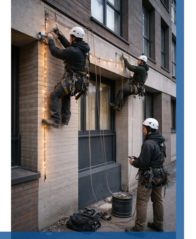 Монтаж гирлянд на фасаде в Грозном от 3591 р. | ВЫСОТНИК-Грз