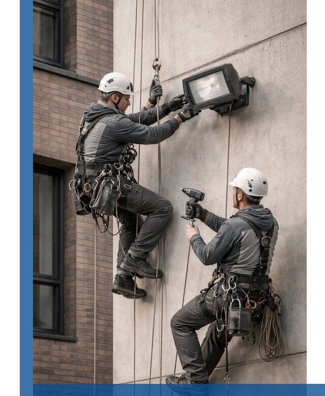 Профессиональный монтаж фасадных прожекторов в Грозном под ключ