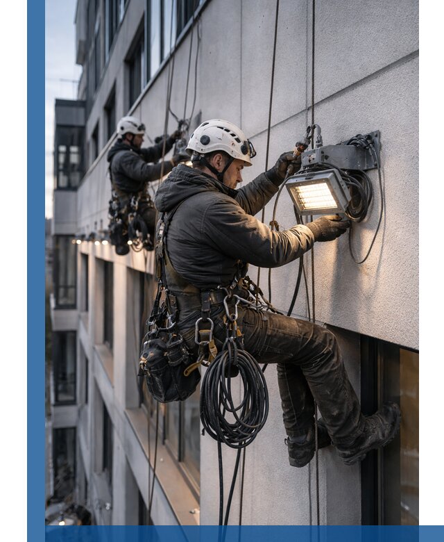 Монтаж фасадного освещения в Грозном установка и подключение