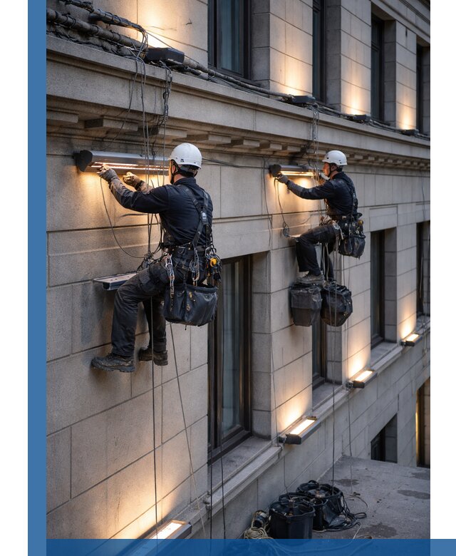 Монтаж архитектурной подсветки фасадов зданий в Грозном