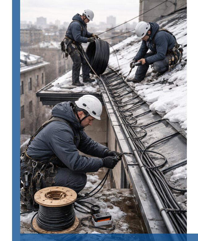 Монтаж греющего кабеля на кровле в Грозном под ключ