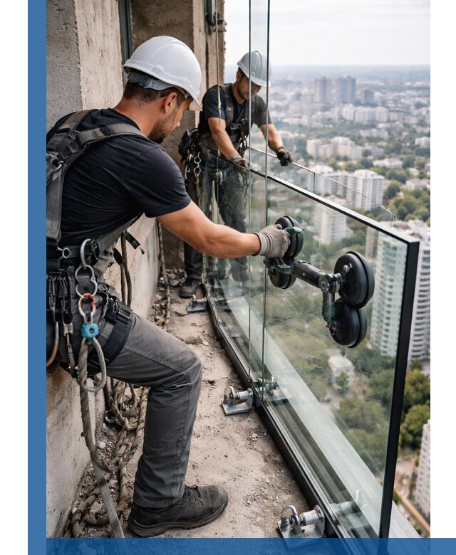 Монтаж стеклянных ограждений под ключ с гарантией в Грозном