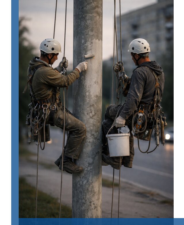 Покраска опор освещения и антикоррозийная защита в Грозном