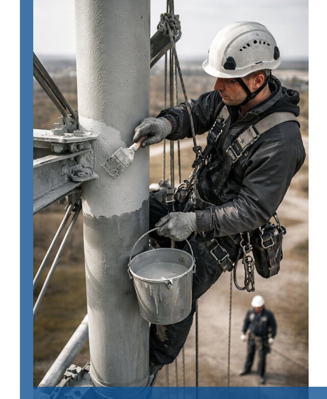 Покраска мачт связи в Грозном промышленными альпинистами