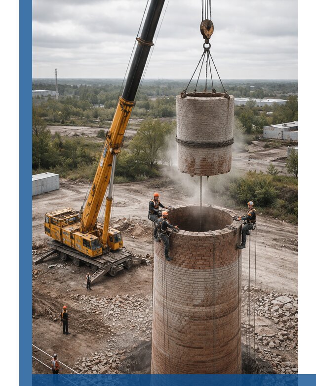 Демонтаж дымовой трубы в Грозном с гарантиями безопасности