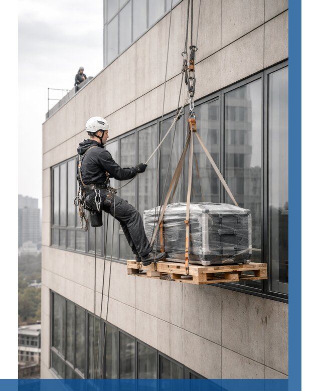 Спуск груза по фасаду в Грозном от 3591 р. | ВЫСОТНИК-Грз