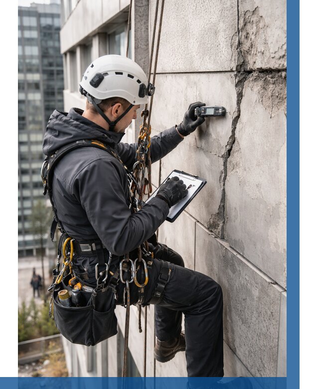 Обследование фасада альпинистами в Грозном от 123 р. | ВЫСОТНИК-Грз